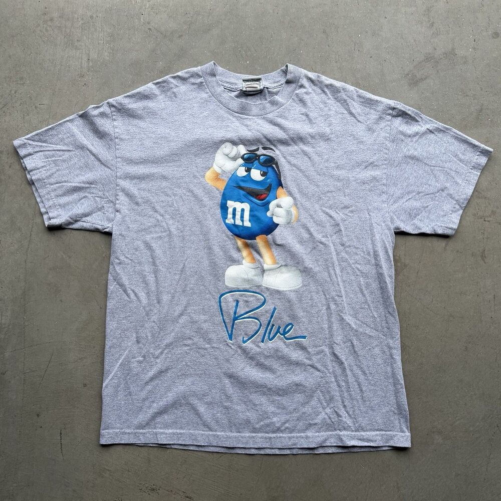 Vintage Y2K M&M’s Mens L Blue Character Graphic Shirt Candy Tee Novelty